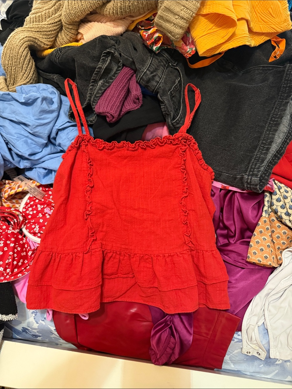 Red Ruffle Spaghetti Strap Top - Picture 2 of 3